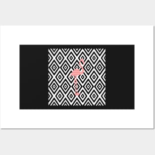 Abstract geometric pattern - black and white - pink flamingo Posters and Art